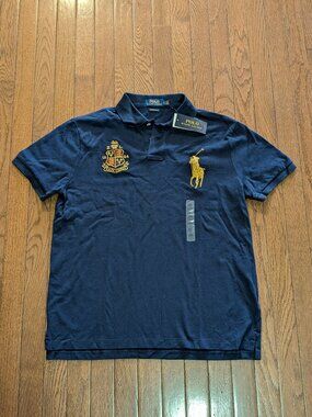 NWT Polo Ralph Lauren Polo Shirt Navy Big Pony Crest Custom Slim Fit - Size L